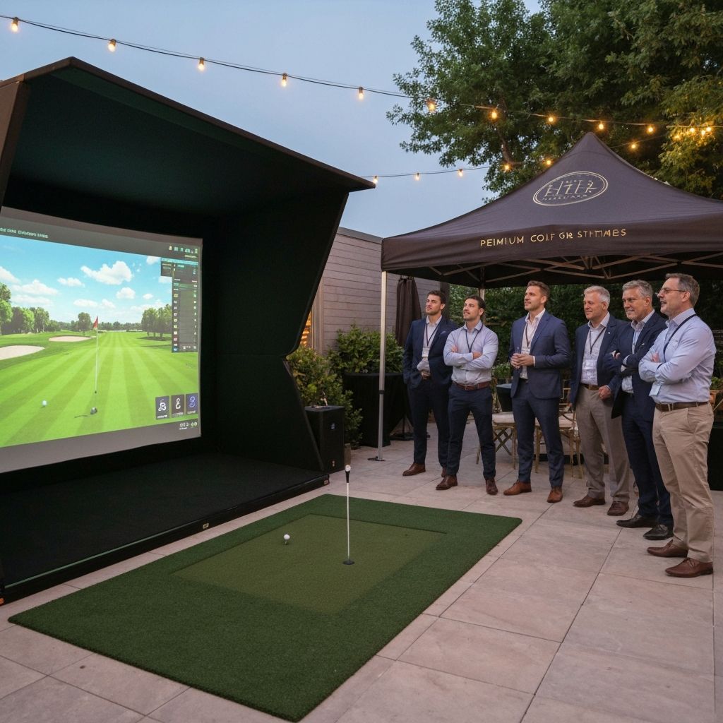 Corporate event golf simulator setup